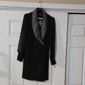 Bebe Pave Crystal Collar Crepe Black Dress NWT
